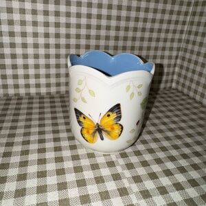Lenox Butterfly Meadow blue geranium Porcelain scalloped candle holder